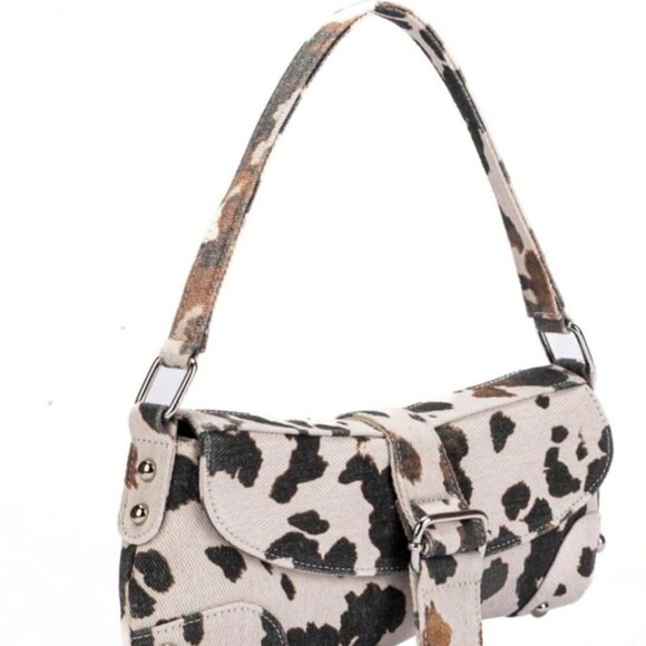 Women's Y2K Leopard Print Shoulder Bag Denim Handbags Retro Cheetah Purses Top H - Picture 2 of 6